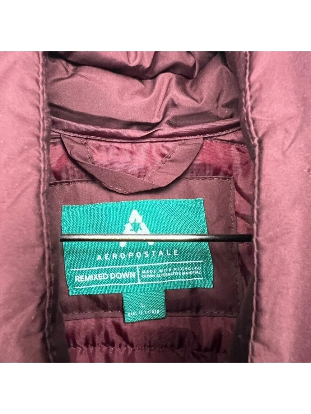 Aéropostale Remixed Down Puffer Vest Mens L Burgundy Recycled Quilted Gilet